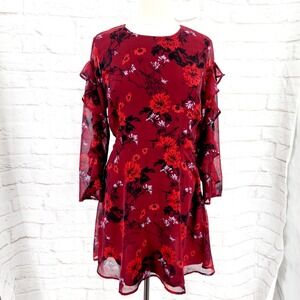 Lucky Brand Dress 8 Ruffle Gothic Fairy Boho Dark Floral Sheer Festival Western